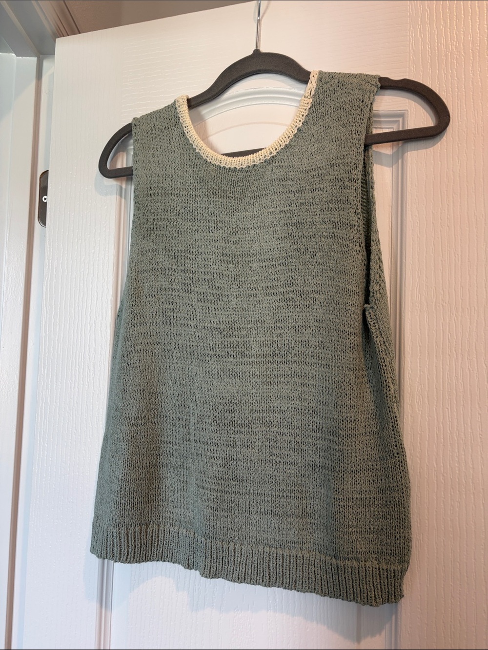 Knit Sleeveless Tank with Ivory Chain Detail - Sage Green - Picture 2 of 4